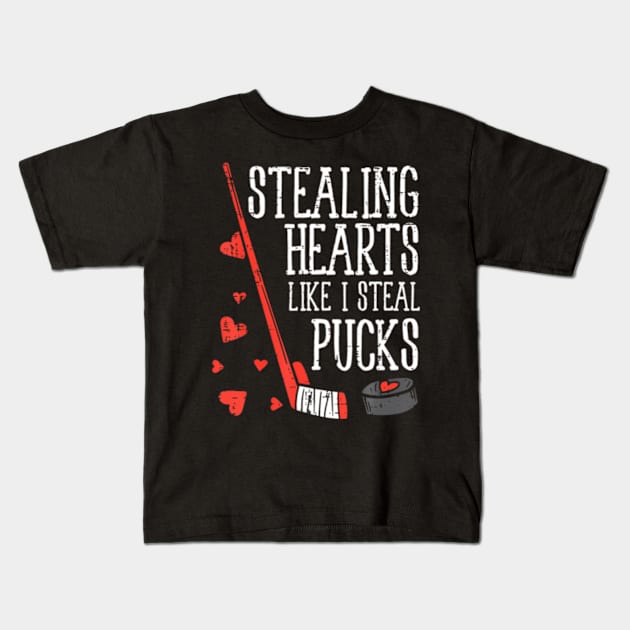 Stealing Hearts Like I Steal Pucks Valentines Day Ice Hockey Kids T-Shirt by Cristian Torres